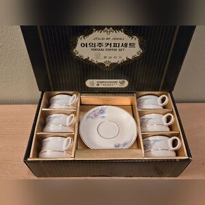 12 Pc Snow Bone China Korean Coffee Set Floral